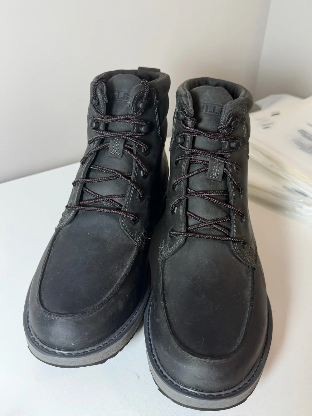 L.L. Bean Size 11 Men's Stonington Moc Toe Black Leather Lace-Up Ankle Boots